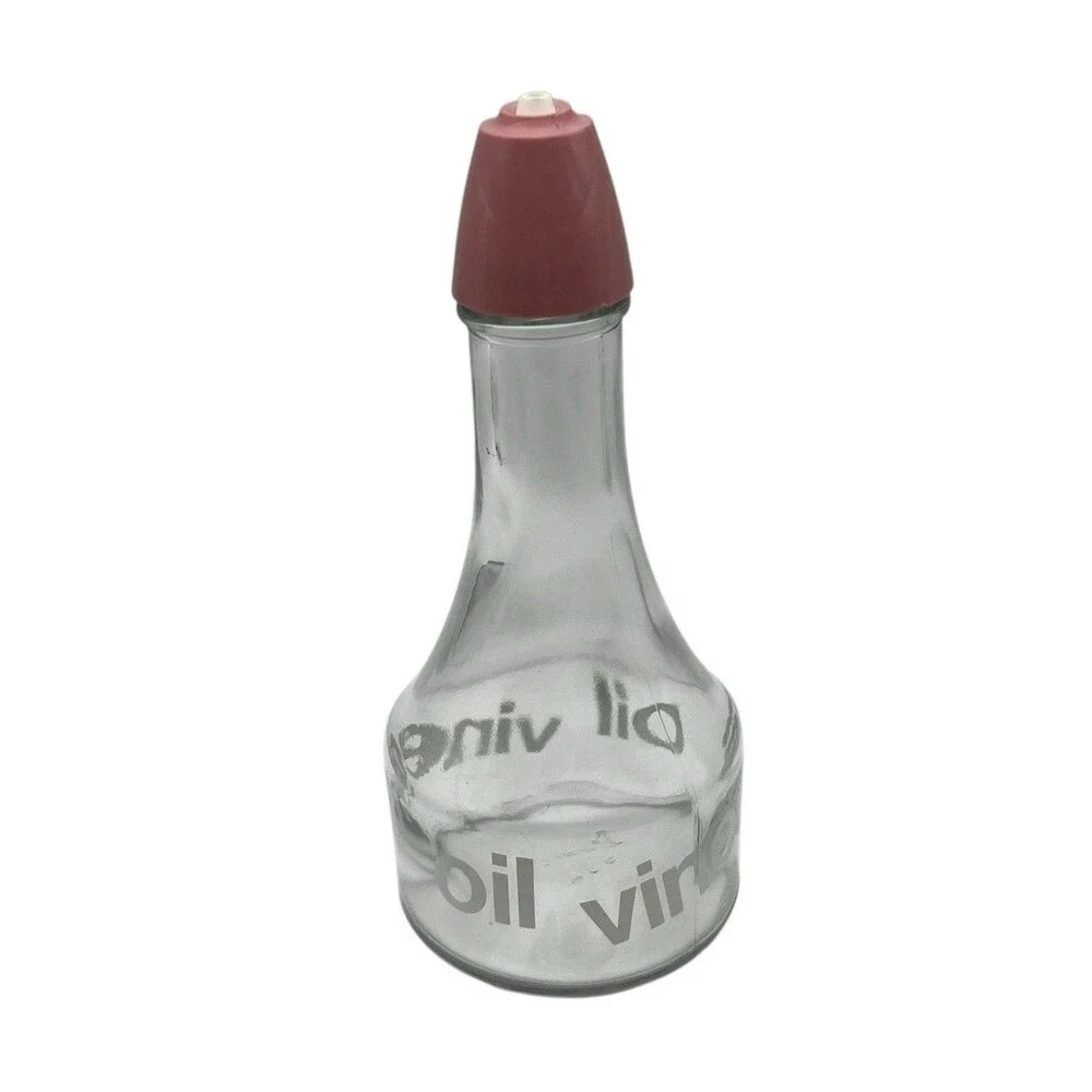 Vintage Gemco Oil & Vinegar Cruet with Pink Plastic Top USA Glass 14 Used - Picture 1 of 6